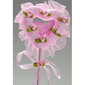 Розаво сърце с декорация - рози от сатен, нежна дантела и пеперудка