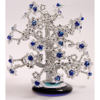 Сувенир синьо стъклено око - декоративно сребристо дръвче