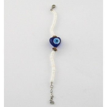 Сувенир стъклено синьо око - седефена гривна с метална закопчалка