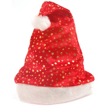 Коледна шапка от кадифе и полар, декорирана с брокатени звездички