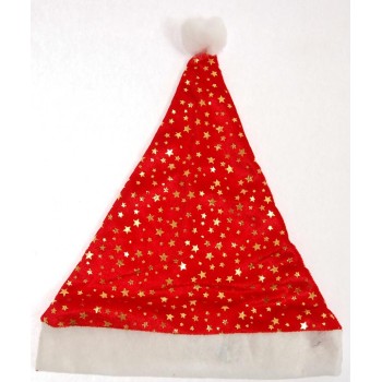 Коледна шапка от кадифе и полар, декорирана с брокатени звездички
