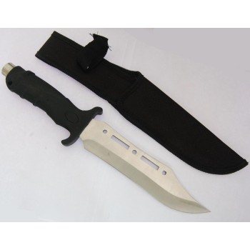Ловен нож с гумена черна дръжка и калъф