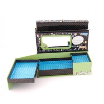 Красива функционална кутия от плътен картон с цветен принт, С огледалце