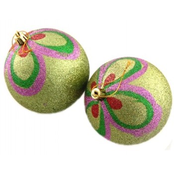 Комплект цветни коледни топки за окачване на елха, декорирани с брокат