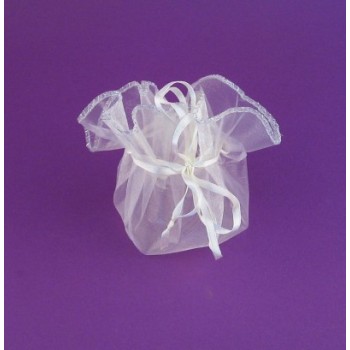 Луксозна подаръчна торбичка тюл -бяло, със сатенена панделка