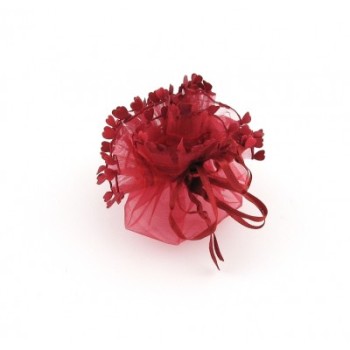 Луксозна подаръчна торбичка тюл - червена, със сатенена панделка и декоративни сърца