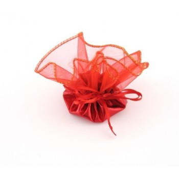 Луксозна подаръчна торбичка тюл - червена, със сатенена панделка