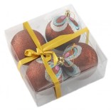 Комплект цветни коледни топки за окачване на елха, декорирани с брокат
