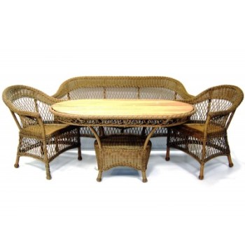 Комплект градински мебели - дърво и ратан - диван, маса и две кресла