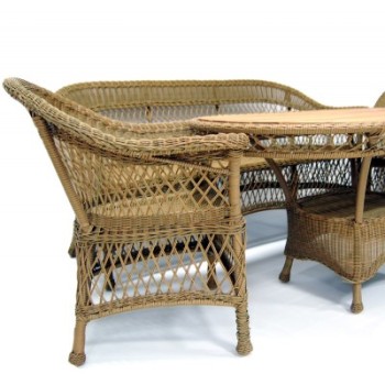 Комплект градински мебели - дърво и ратан - диван, маса и две кресла