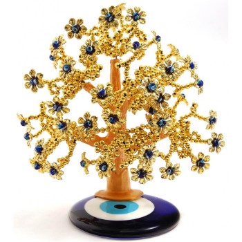 Сувенир синьо стъклено око - декоративно златисто дръвче
