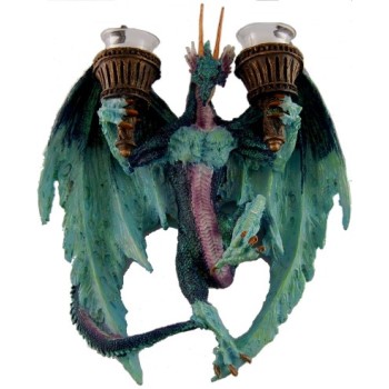 Декоративен свещник - гипс, дракон с два свещника за окачване на стена - 43х34см