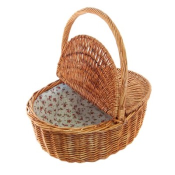 Плетена кошница за пикник с двоен повдигащ капак, вътрешност облечена в плат
