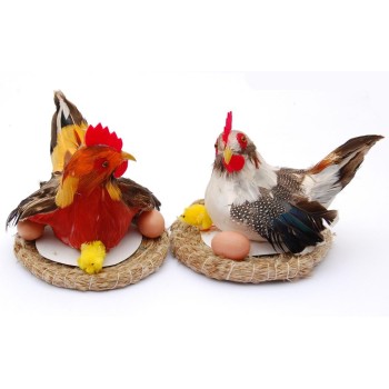 Декоративна музикална фигурка в кошничка - кокошка, пиленце и 2 яйца