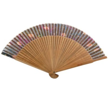 Луксозно сувенирно ветрило бамбук и фин текстил цветен принт - 23см