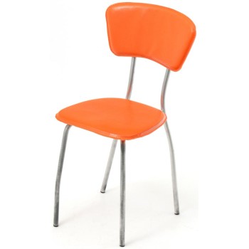 Комплект мебели с метална конструкция, стилна маса с два плота - стъкло и PVC материал и четири стола с еко кожа седалка и облегалка