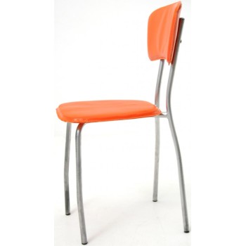 Комплект мебели с метална конструкция, стилна маса с два плота - стъкло и PVC материал и четири стола с еко кожа седалка и облегалка