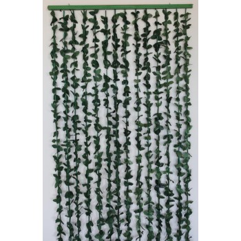Завеса за врата от 14 ресни декорирани с изкуствени цветя - тъмно зелени
