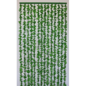 Завеса за врата от 14 ресни декорирани с изкуствени цветя - зелени