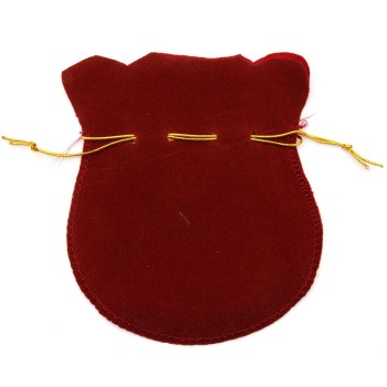 Луксозна подаръчна торбичка от нежно тъмно червено кадифе със златиста панделка за затягане