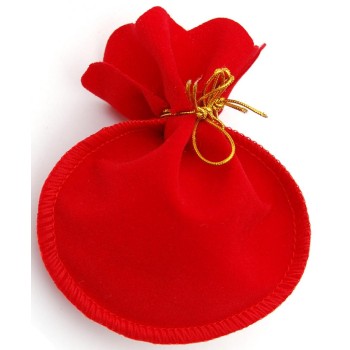Луксозна подаръчна торбичка от нежно червено кадифе със златиста панделка за затягане