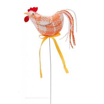 Декоративни Великденски кокошчици от коноп на метелен постамент - 25см