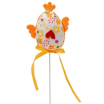 Декоративни Великденско пиленце от плат на метелен постамент - 25см