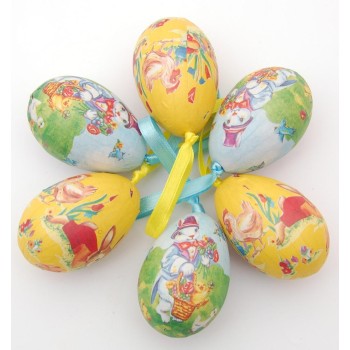 Комплект от шест броя декоративни Великденски яйца за окачване