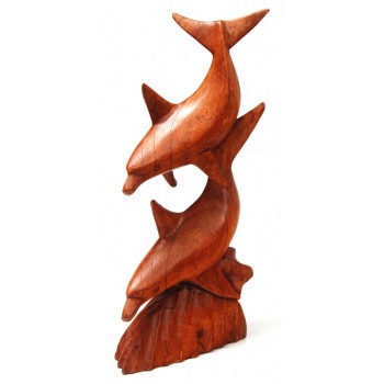 Ръчно изработена декоративна индонезийска фигура на два делфина
