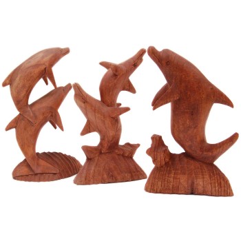 Ръчно изработена индонезийска, дървена фигура - делфини