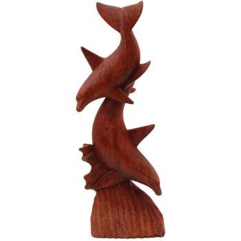 Ръчно изработена индонезийска, дървена фигура - два делфина