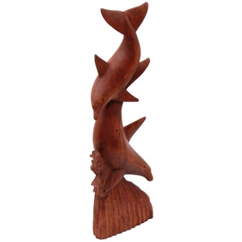 Ръчно изработена индонезийска, дървена фигура - два делфина
