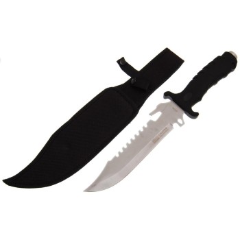 Ловен нож с гумена черна дръжка и калъф