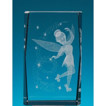 Безцветен стъклен куб с триизмерно гравирана фея - Звънче
