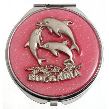 Сувенирно джобно огледало с метално декоративно капаче, делфини и надпис България