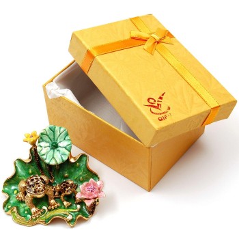 Декоративна метална кутийка за бижута - две жабки на лилиев лист