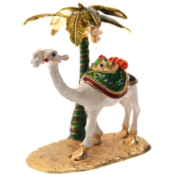 Декоративна метална кутийка за бижута - камила с палма до нея