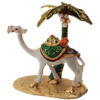 Декоративна метална кутийка за бижута - камила с палма до нея