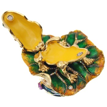 Декоративна метална кутийка за бижута - жабка върху лилиев лист