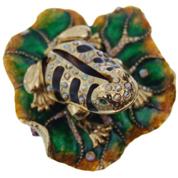 Декоративна метална кутийка за бижута - жабка върху лилиев лист