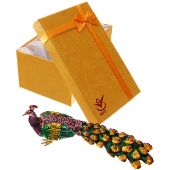 Декоративна метална кутийка за бижута - паун със свита опашка