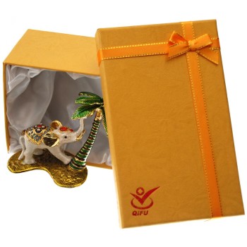 Декоративна метална кутийка за бижута - бяло слонче с палма до него