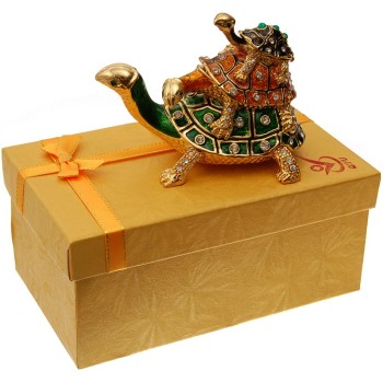 Декоративна двойна, метална кутийка за бижута - три костенурки една върху друга