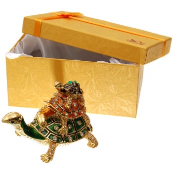 Декоративна двойна, метална кутийка за бижута - три костенурки една върху друга