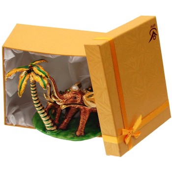 Декоративна двойна, метална кутийка за бижута - слон с малко слонче и палма до тях
