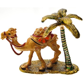Декоративна метална кутийка за бижута - едногърба камила с палма до нея