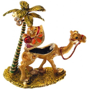 Декоративна метална кутийка за бижута - едногърба камила с палма до нея