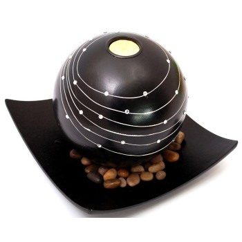 Декоративен сферичен свещник с поставка чиния, свещ и декоративни камъчета - черен