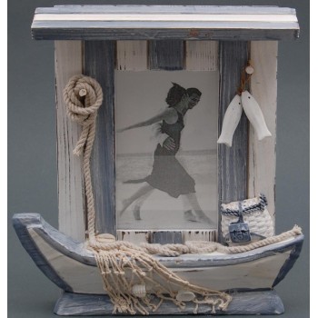 Декоративна дървена рамка за снимки - рибарска лодка с мрежа