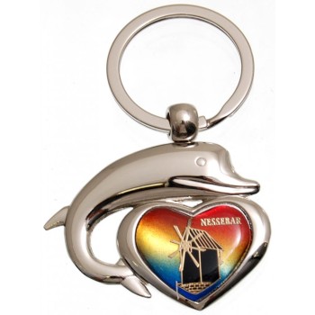 Сувенирен метален ключодържател - сърце с делфин - мелница Несебър